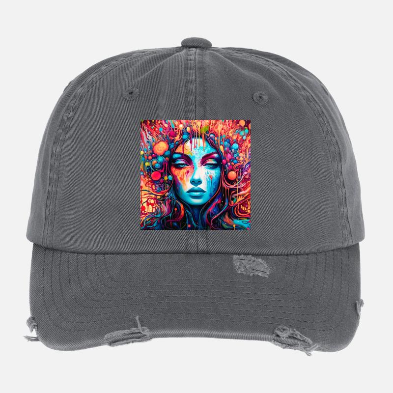 Psychedelisches Märchen-Porträt - Flexfit Vintage Destroyed Cap - Dunkelgrau