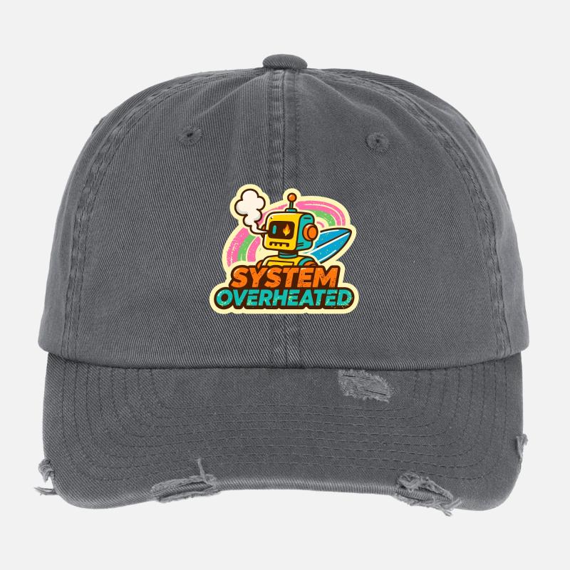 Retro Robot Surf Art Design Flexfit Vintage Destroyed Cap