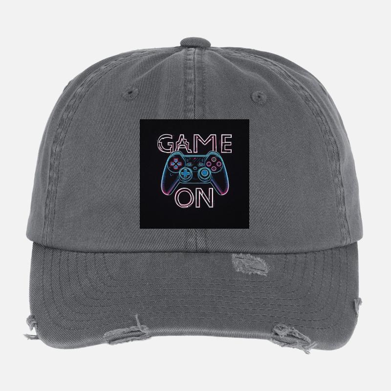 Neon Gaming Controller Design Flexfit Vintage Destroyed Cap