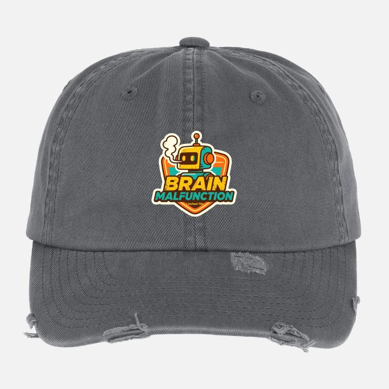 Brain Malfunction Retro Robot Design Flexfit Vintage Destroyed Cap