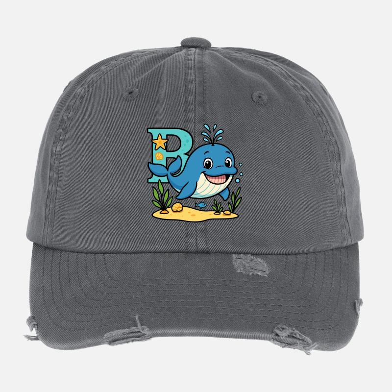 B for... Whale! Cute alphabet design Flexfit Vintage Destroyed Cap