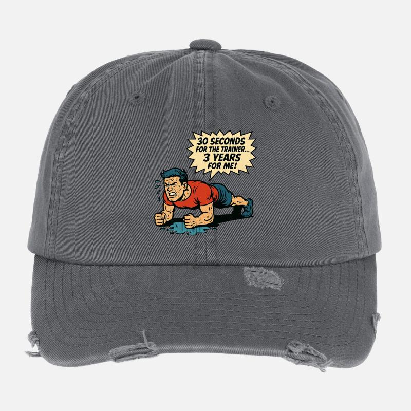 Funny Retro Gym Comic – Plank Struggle Flexfit Vintage Destroyed Cap