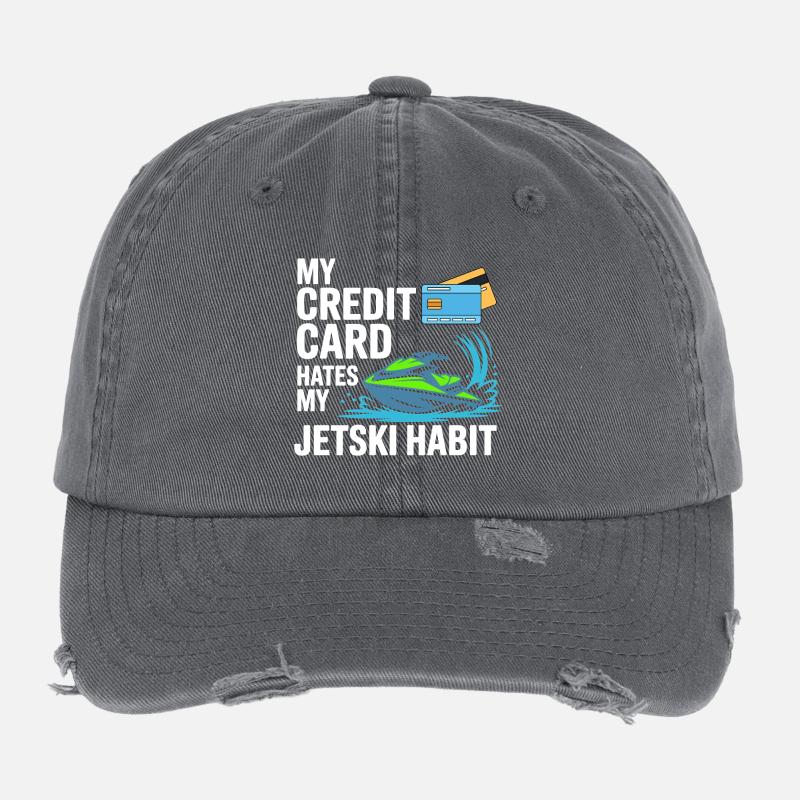 Funny Jetski Credit Card Habit  Flexfit Vintage Destroyed Cap