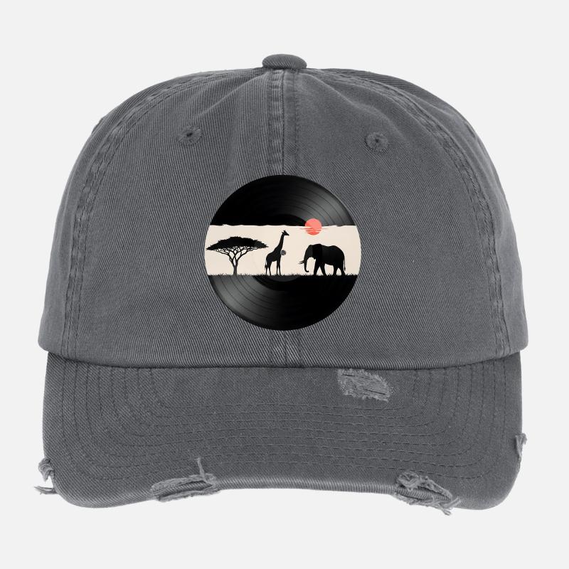 African Sunset Vinyl Record Flexfit Vintage Destroyed Cap
