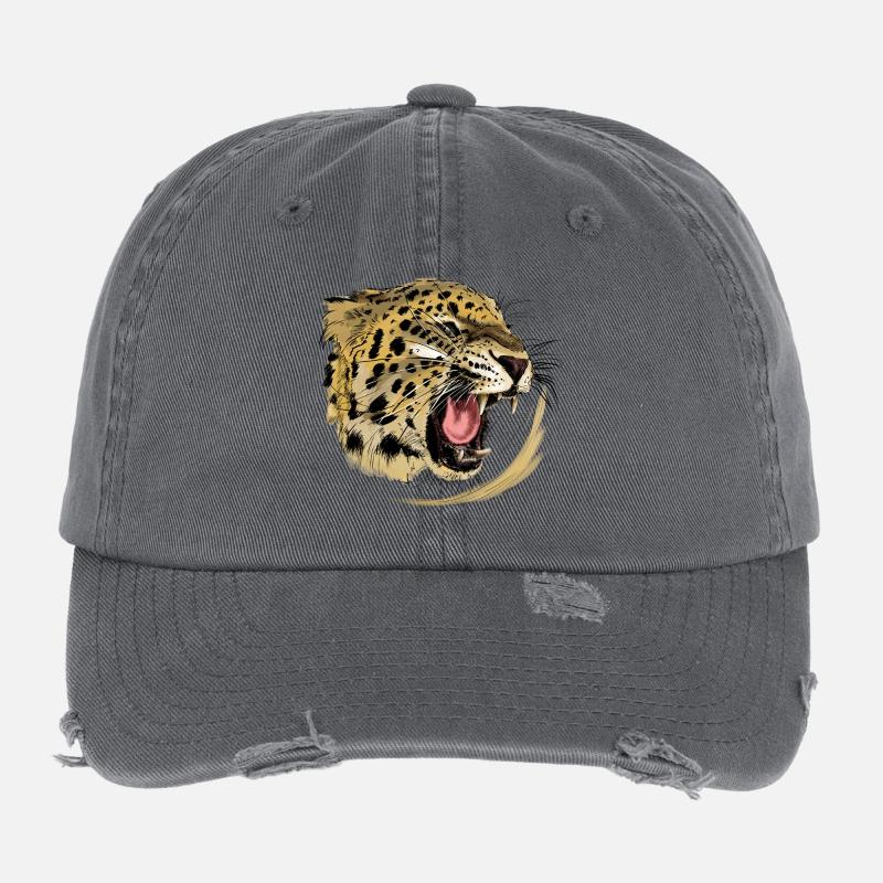 Wild predator design with leopard face Flexfit Vintage Destroyed Cap