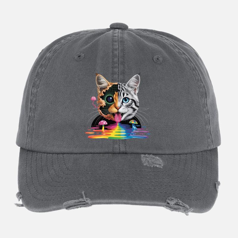 Conception surréaliste du chat à mi-glitch Casquette vintage effet usé Flexfit
