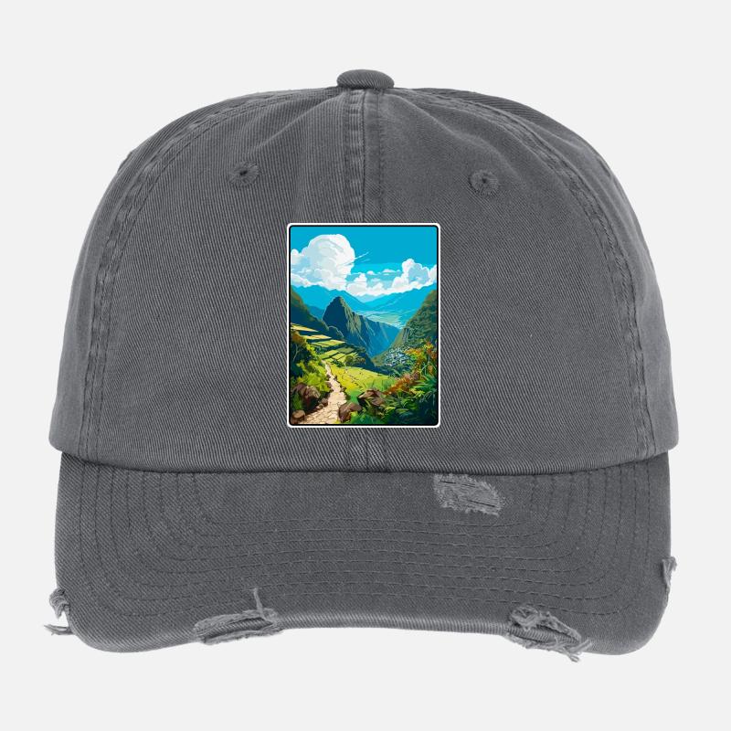Inca Trail Peru Terraced Valley Horizon Flexfit Vintage Destroyed Cap