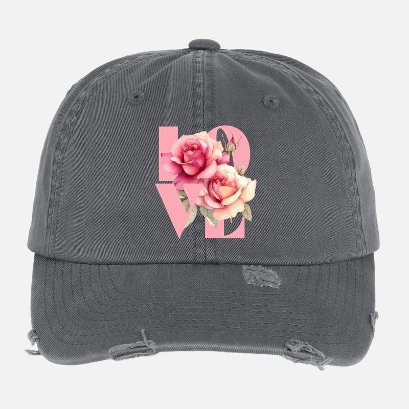 Elegantes rosafarbenes Blumenmuster Flexfit Vintage Destroyed Cap