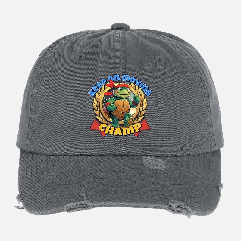Fighting Turtle with Red Bandana Flexfit Vintage Destroyed Cap