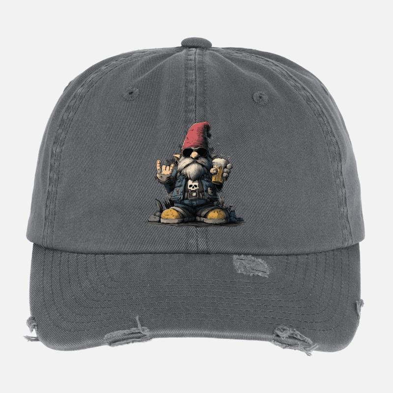 Gartenzwerg Rocker trinkt Bier Flexfit Vintage Destroyed Cap