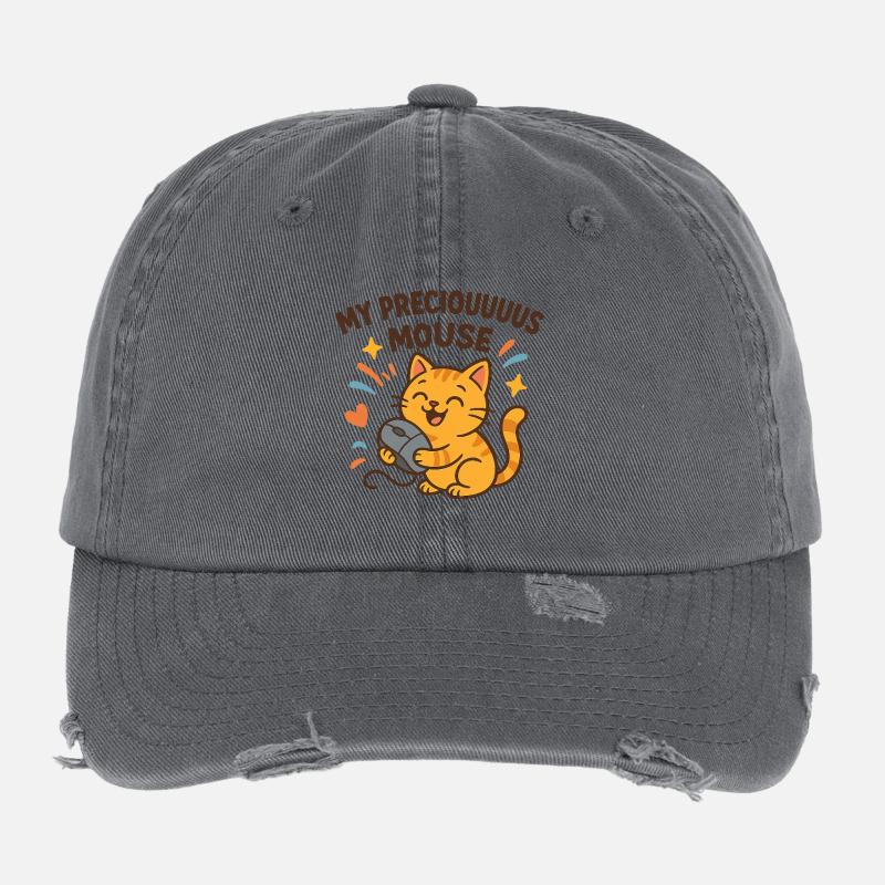 Cute Cat and Love for Mouse Flexfit Vintage Destroyed Cap