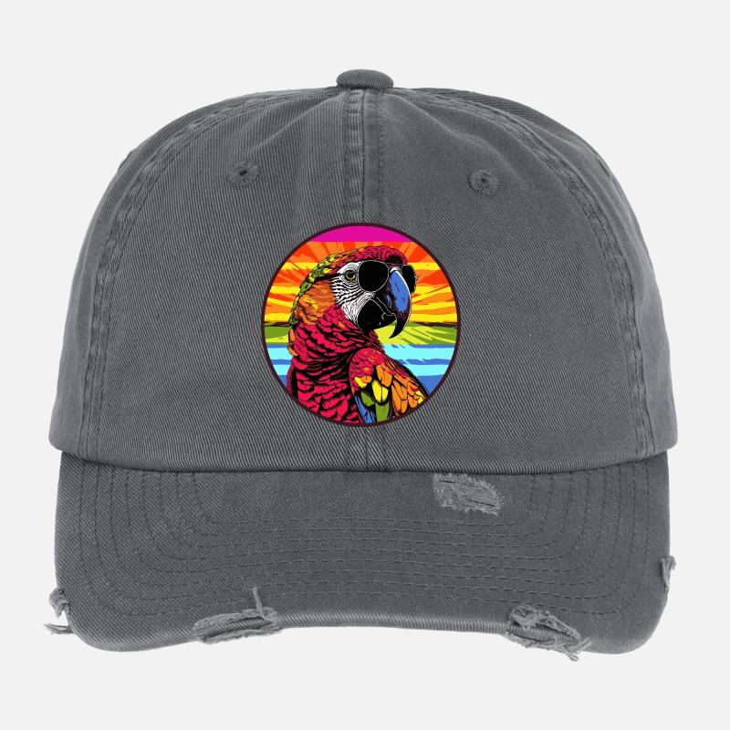 Perroquet coloré avec des lunettes de soleil Casquette vintage effet usé Flexfit