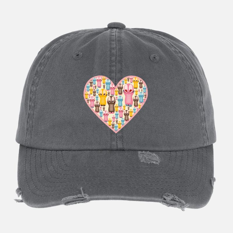 Cute Kawaii Figures Heart Flexfit Vintage Destroyed Cap