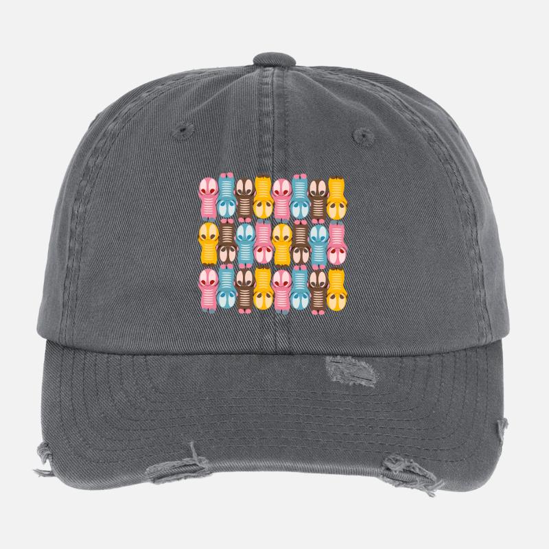 Motif de figure kawaii mignon avec des couleurs colorées Casquette vintage effet usé Flexfit