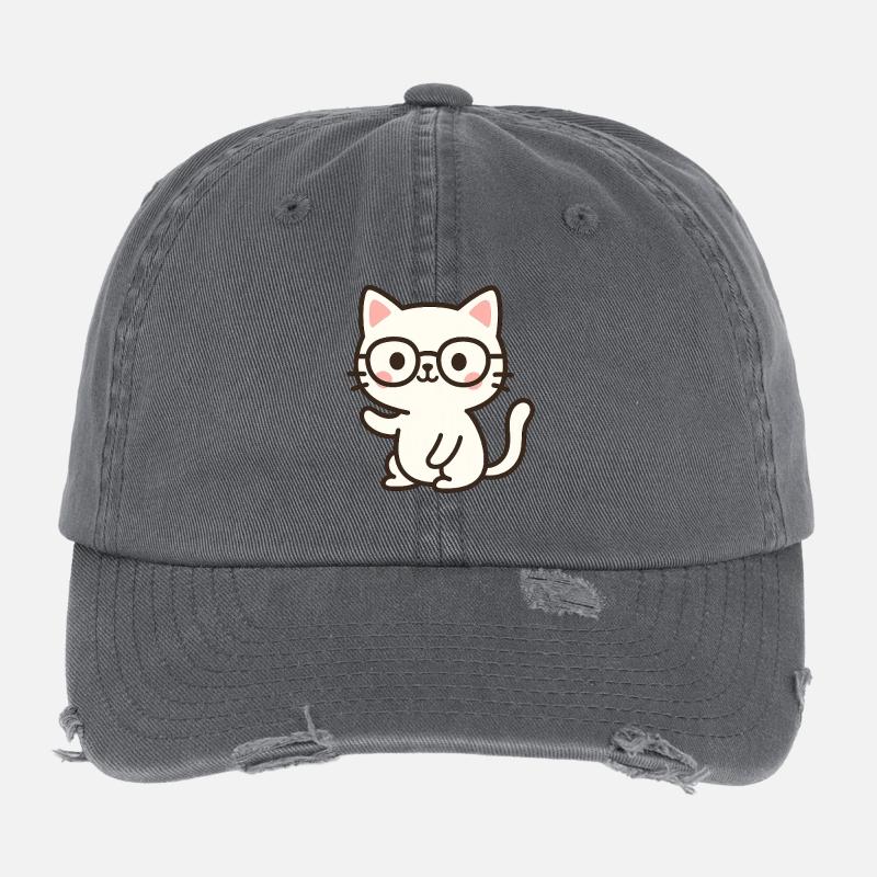 Illustration de chat mignon avec des lunettes Casquette vintage effet usé Flexfit