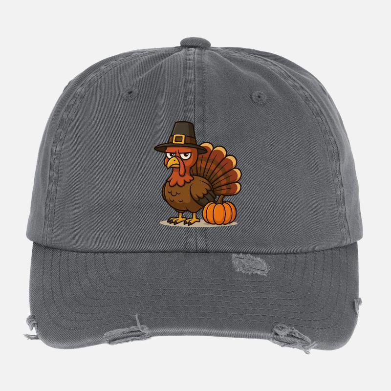 Erntedank Turkey mit Pilgerhut Flexfit Vintage Destroyed Cap