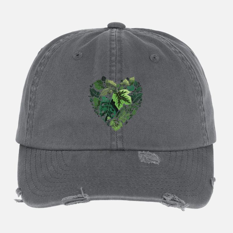 Leaf Heart Nature Pattern Flexfit Vintage Destroyed Cap