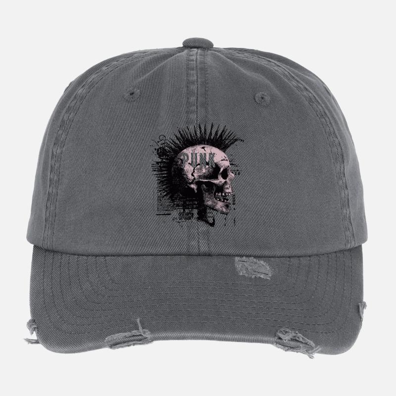 Punk Rock Mohawk Skull Flexfit Vintage Destroyed Cap