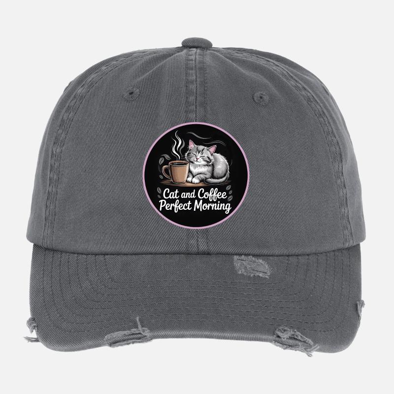 Cat Coffee Morning Magic Flexfit Vintage Destroyed Cap