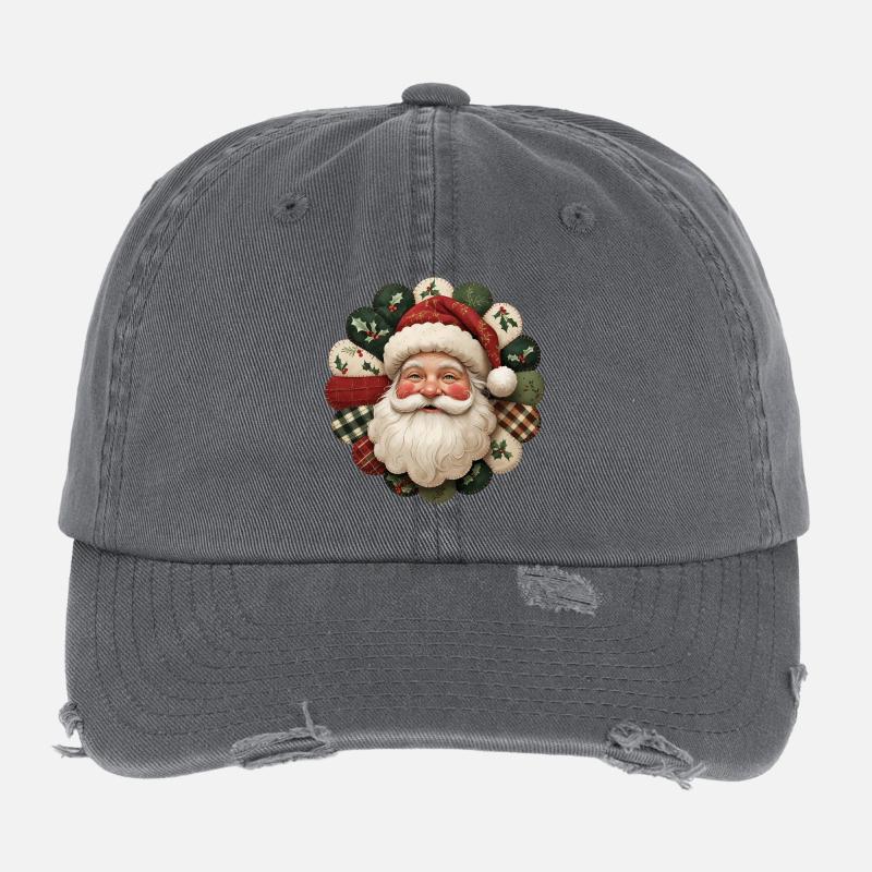 Patchwork Santa Claus Motif Flexfit Vintage Destroyed Cap