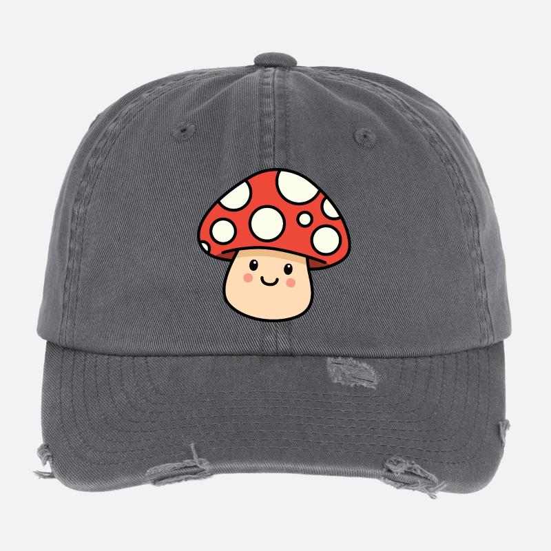 Champignon kawaii – Champignon joyeux Casquette vintage effet usé Flexfit