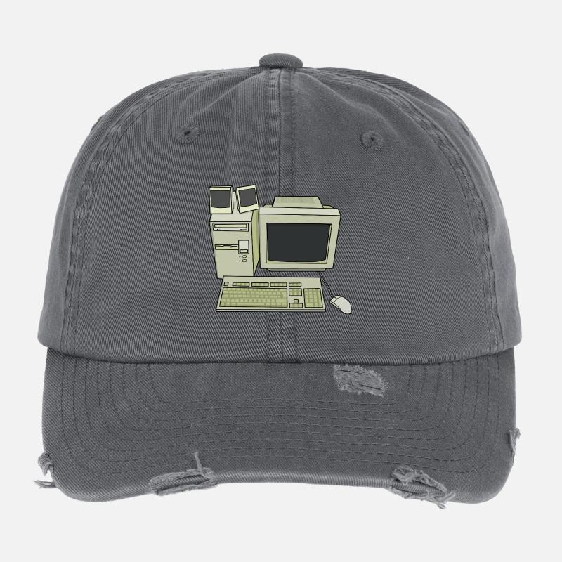 Retro Computer Desk Einrichtung Flexfit Vintage Destroyed Cap