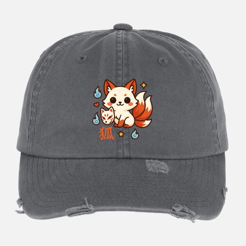 Kitsune Feu Ami Dessin Animé Casquette vintage effet usé Flexfit