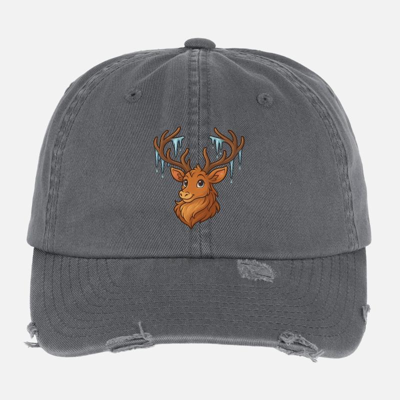 Winter deer with icicles Flexfit Vintage Destroyed Cap