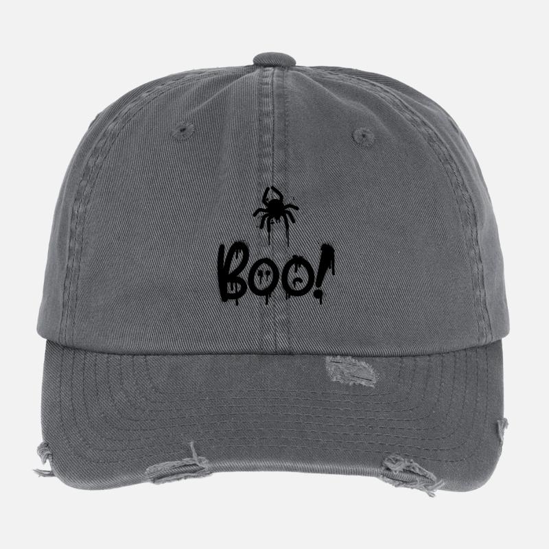 Black composition with spider painted with sprey - Flexfit Vintage Destroyed Cap - dark grey