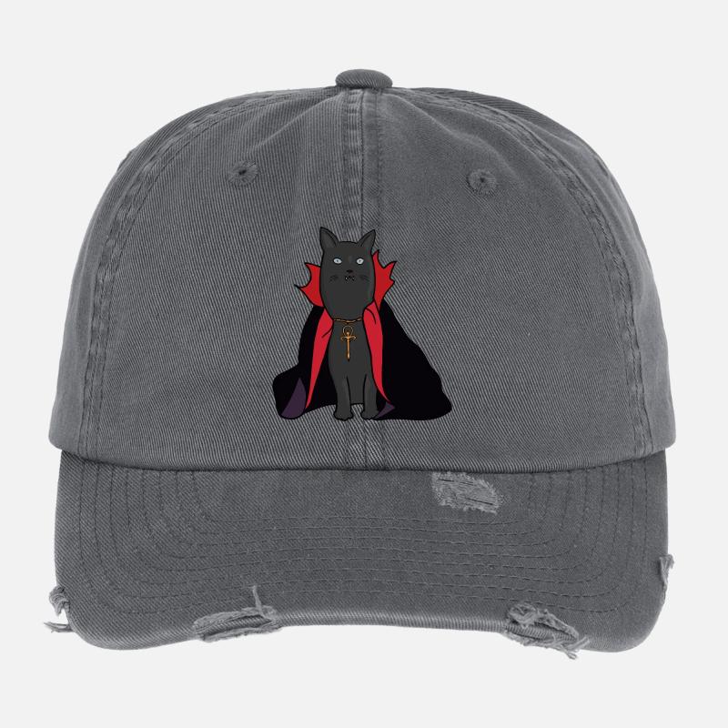 Mitternachts-Vampirkatze mit Umhang Flexfit Vintage Destroyed Cap