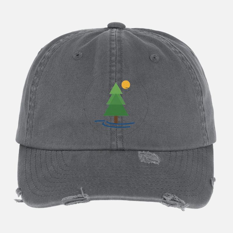 Geometrischer Waldbaum mit Sonne Flexfit Vintage Destroyed Cap