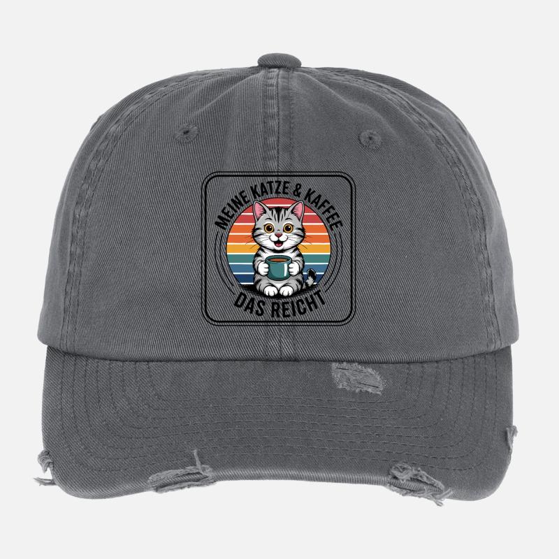 Kaffee Kätzchen im Retro Regenbogen Flexfit Vintage Destroyed Cap