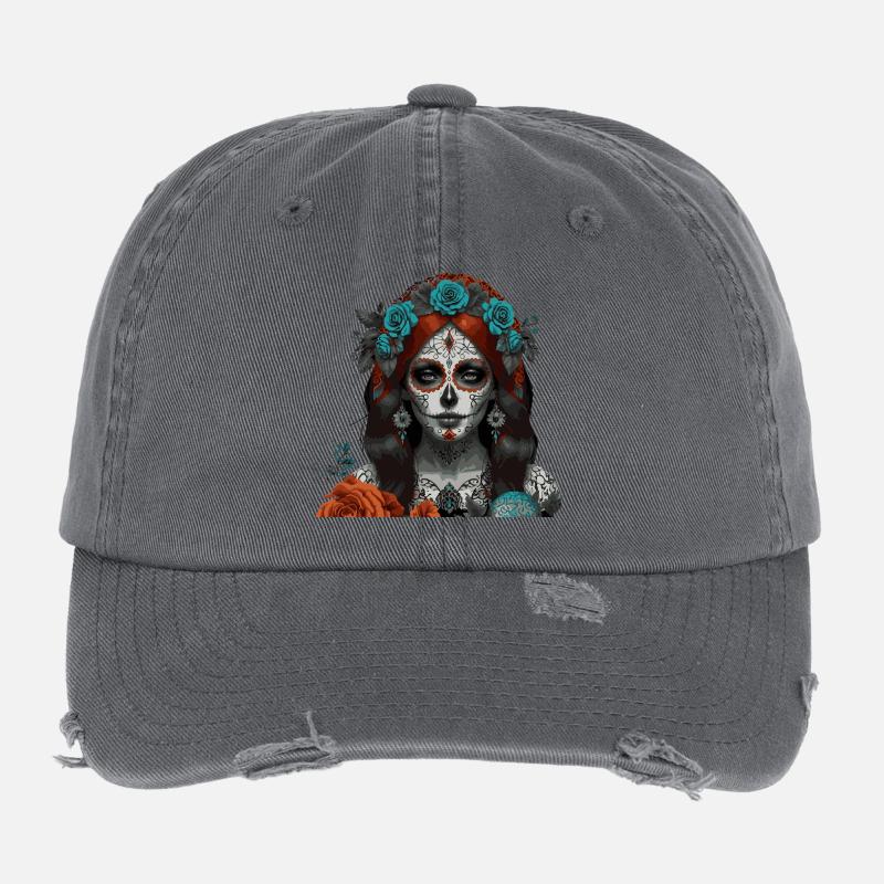 Sugar Skull Queen Portrait Flexfit Vintage Destroyed Cap
