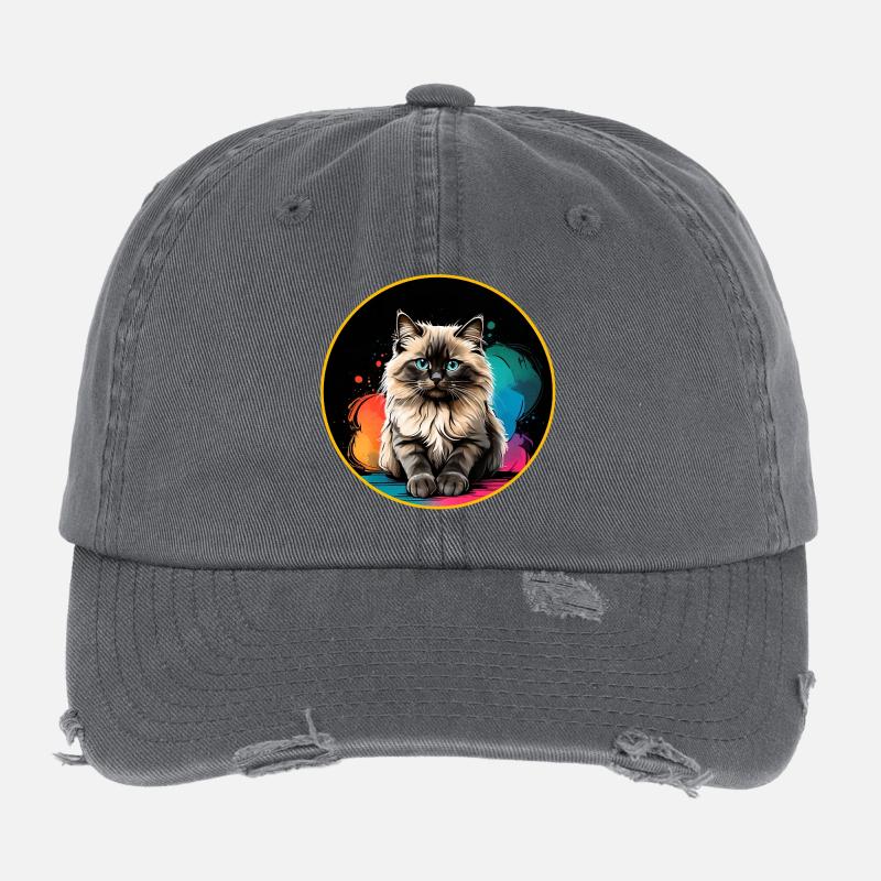 Ragdoll Katzenportrait Flexfit Vintage Destroyed Cap