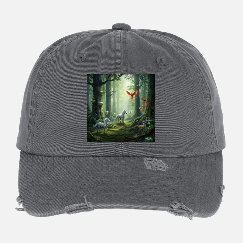 Märchenwald Unikorn Phönix Szene Flexfit Vintage Destroyed Cap