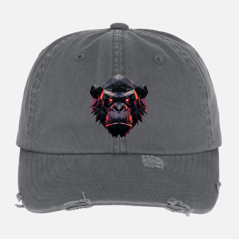 Gorilla Prism Head Low Poly Art Design Flexfit Vintage Destroyed Cap