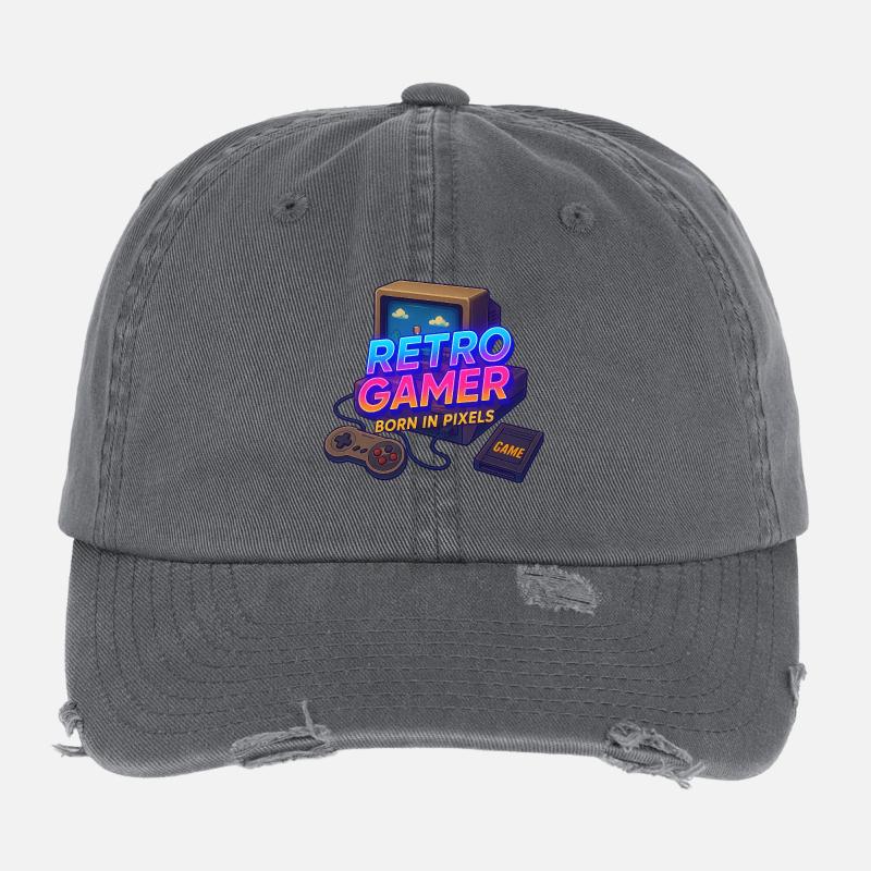 Retro Gamer né en pixels Casquette vintage effet usé Flexfit