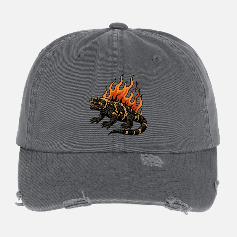 Flames Gila Crustacean Lizard Flexfit Vintage Destroyed Cap