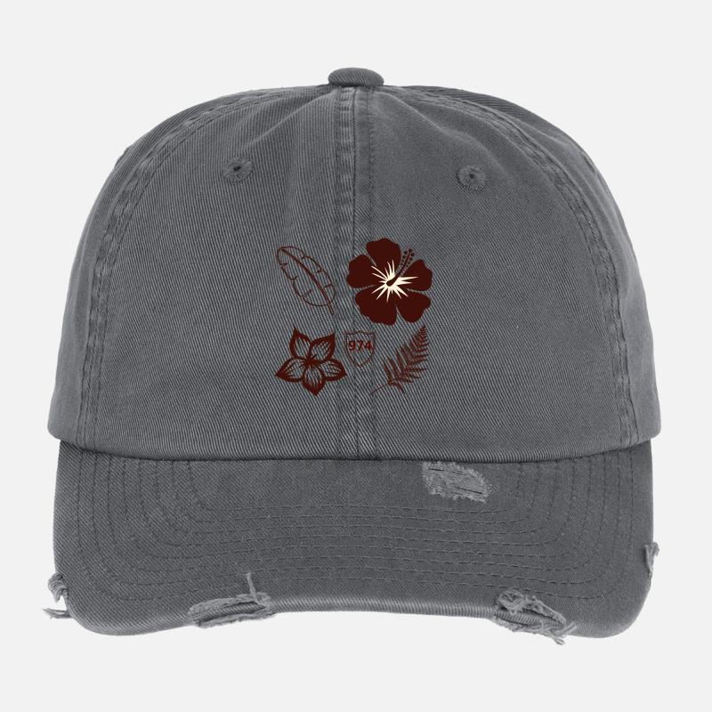 Hibiscus Rétro 974 et Feuillage Casquette vintage effet usé Flexfit