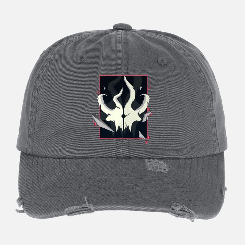Horned Skull – Rote Akzent Edition Flexfit Vintage Destroyed Cap