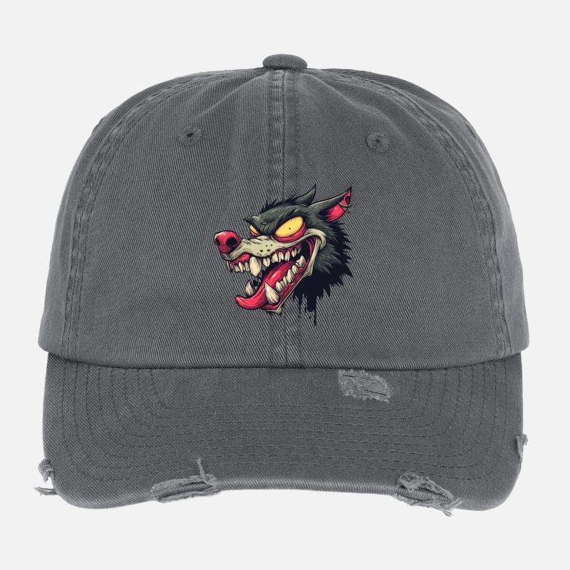 Graffiti féroce tête de loup Casquette vintage effet usé Flexfit