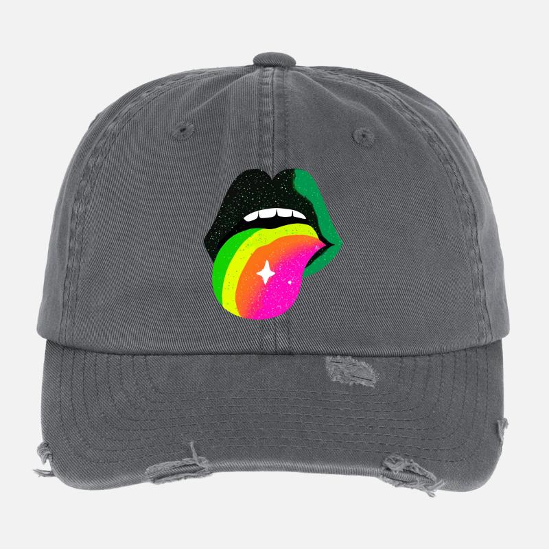 Regenbogenzunge Pop Art Lippen Flexfit Vintage Destroyed Cap