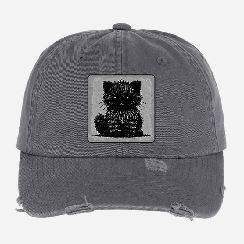 WuschelKatze (Monochrom) Flexfit Vintage Destroyed Cap