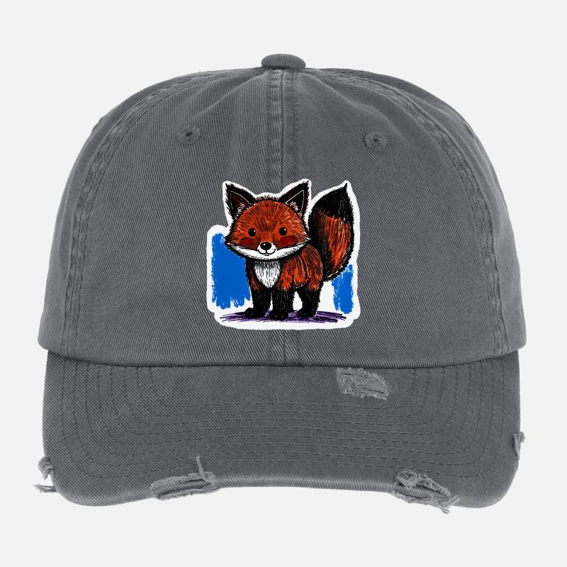 Petit renard (dessin au crayon de couleur) Casquette vintage effet usé Flexfit