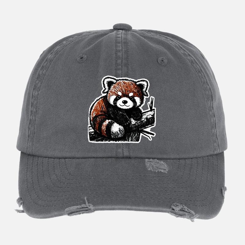 Cute Red Panda (Charcoal/Crayon) Flexfit Vintage Destroyed Cap