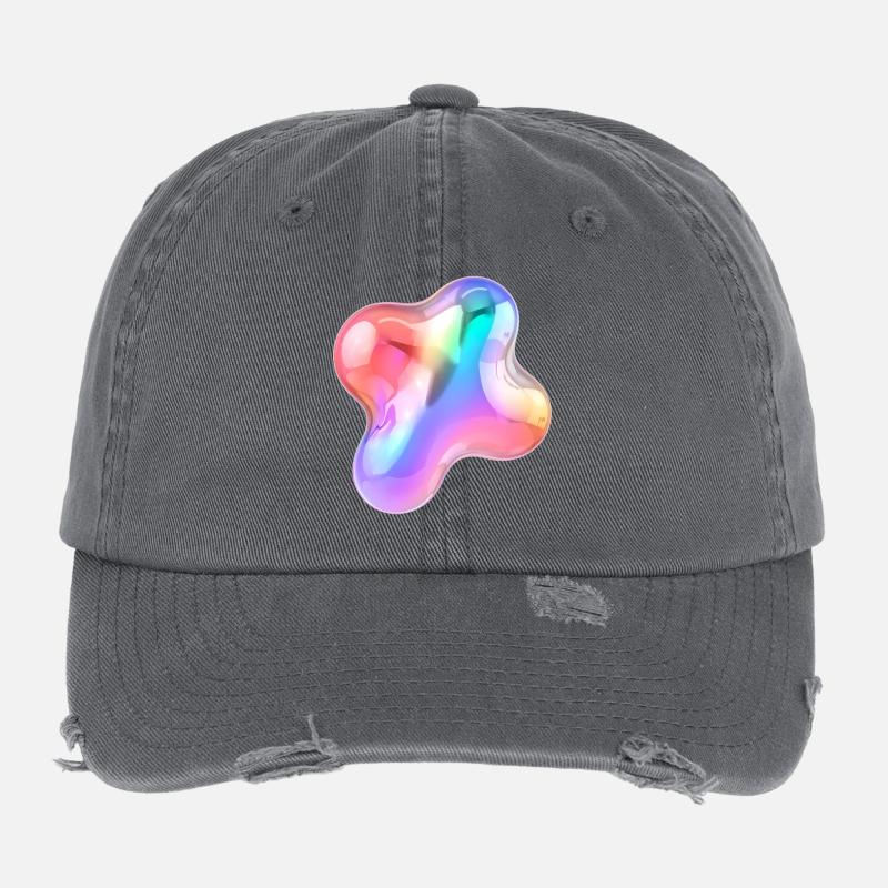 Regenbogen Glänzendes abstraktes Blob-Design Flexfit Vintage Destroyed Cap