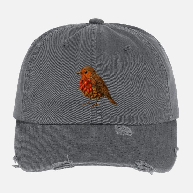 L’illustration de Robin dans le design de la nature - Casquette vintage effet usé Flexfit - charbon