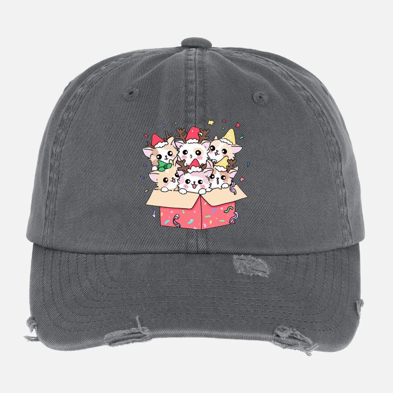 Katze Weihnachten Santa's Helper Kätzchen - Urlaub Flexfit Vintage Destroyed Cap