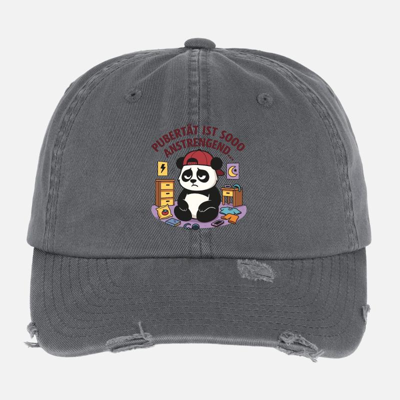 Puberty is so exhausting Panda - Flexfit Vintage Destroyed Cap - dark grey