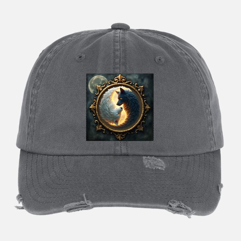 Moon Wolves: Yin Yang in Golden Frame Flexfit Vintage Destroyed Cap